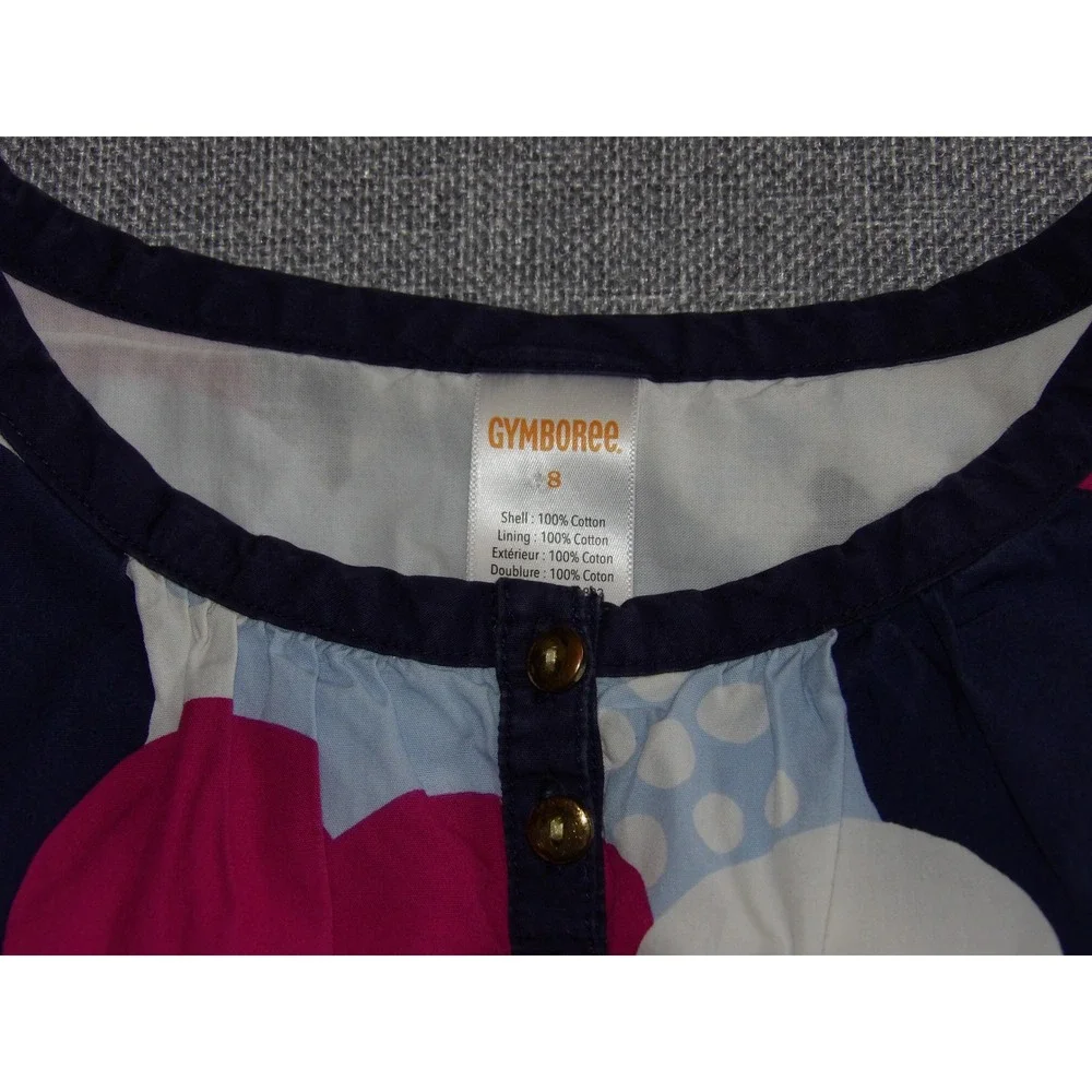 Gymboree Girls Size 8 Floral Dress Navy Pink Blue Cotton Short Sleeve Lined